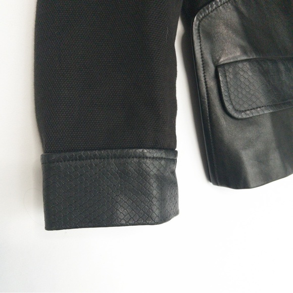 TARA JARMON Wool Leather Jacket Womens Size 38 US 6 M Cropped Snap Blazer - Picture 5 of 15